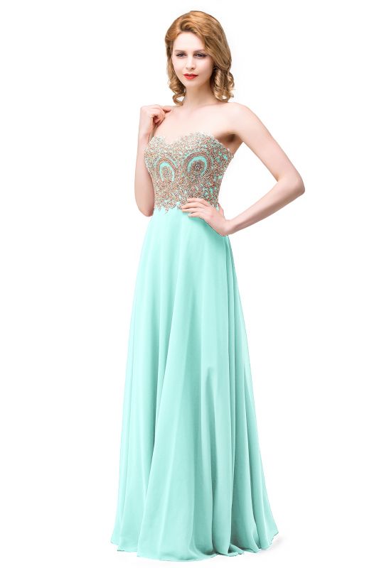 A-Line Sweetheart Floor-Length Prom Dresses with Embroidery Beads