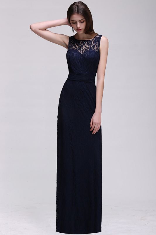 Elegant Floor length Sheath Illusion Navy Blue Prom Dress