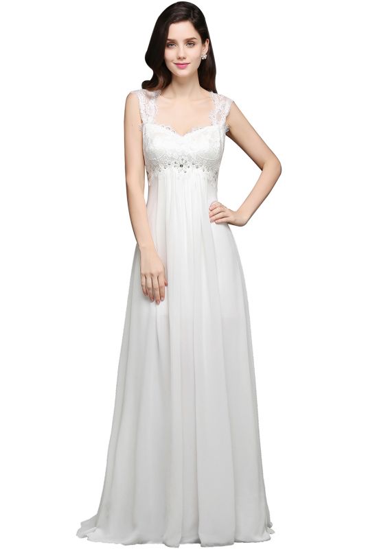 White Sweetheart A-line Chiffon Lace Evening Dress