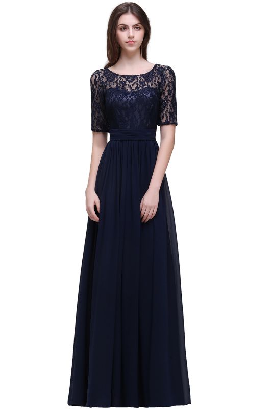 Elegant Scoop Chiffon A-line Prom Dress With Lace