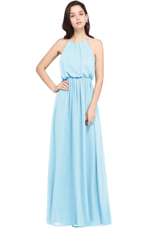 A-line Floor-length Chiffon Navy Blue Simple Prom Dress