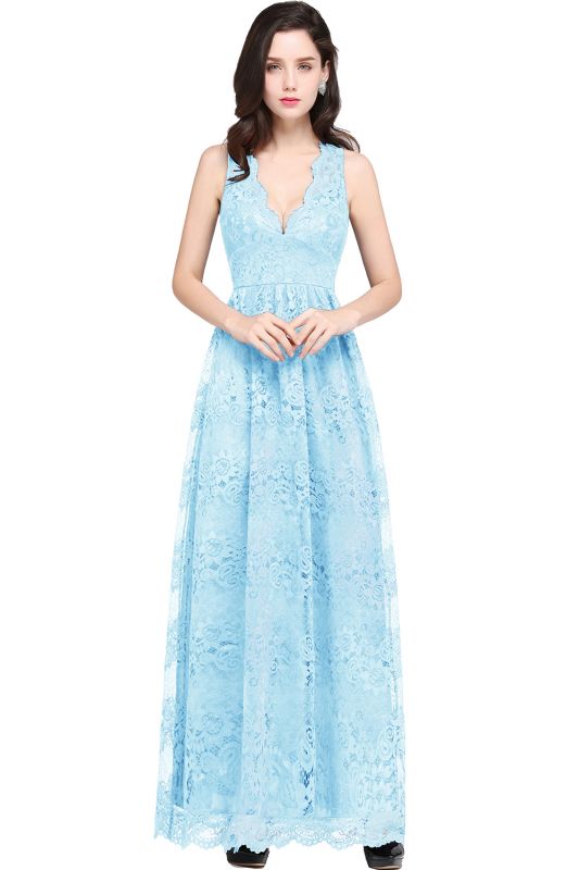 Sheath V-neck Floor-length Lace Navy Blue Prom Dress