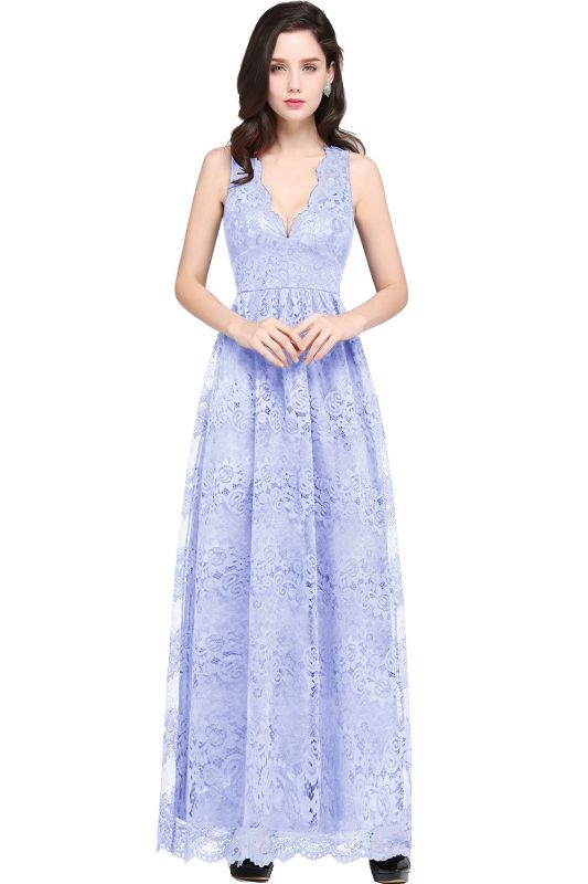 Sheath V-neck Floor-length Lace Navy Blue Prom Dress