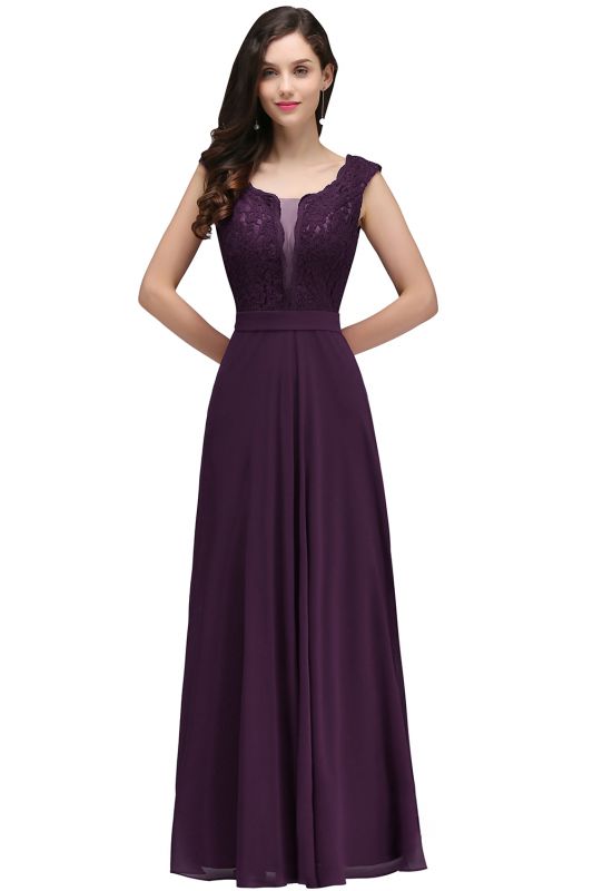 Elegant Floor-length Lace A-line Burgundy Prom Dress