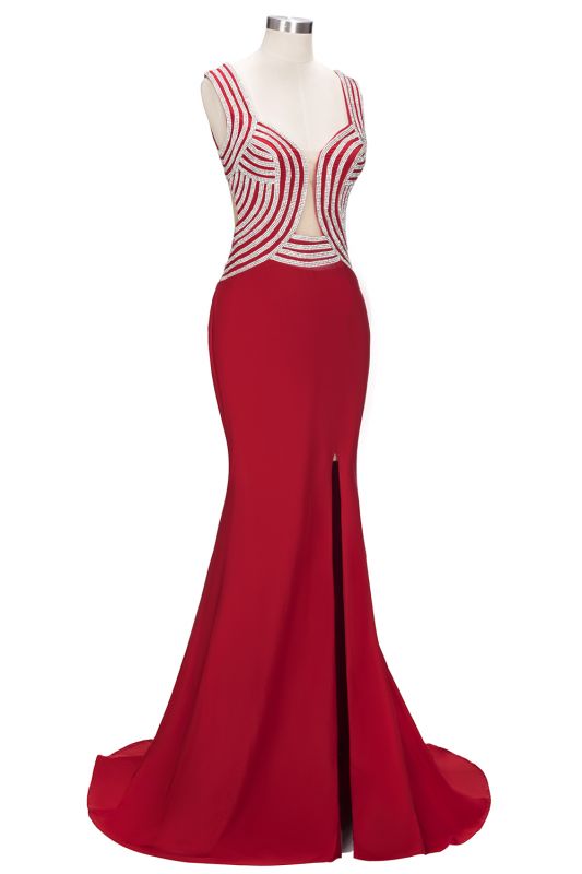 Mermaid Sleeveless Plus Size Floor Length Slit Sequins Patterns Prom Dresses