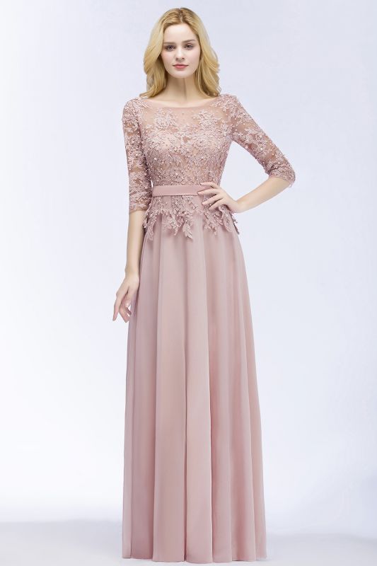 A-line Floor Length Half Sleeves Appliques Bridesmaid Dresses with Sash