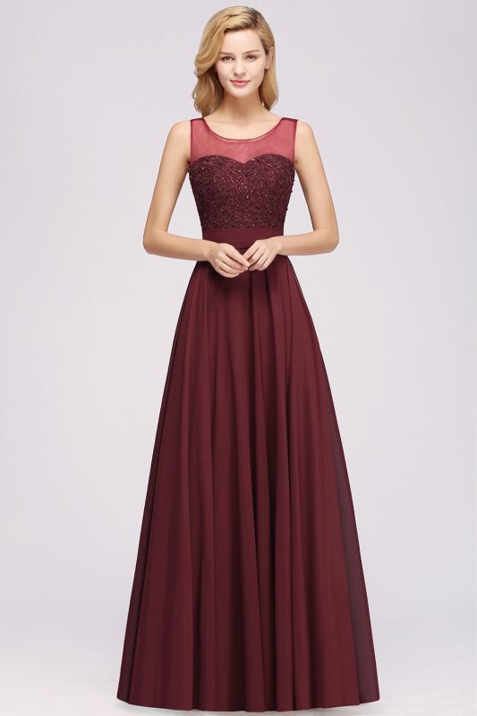 Tulle Lace Beadings Jewel Sleeveless Floor-Length Bridesmaid Dresses A-Line Chiffon Tulle Party Dress
