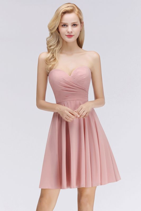 Short Pink Sweetheart Simple Bridesmaid Dresses Sleeveless Homecoming Dress