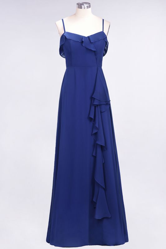Elegant Spaghetti Aline Ruffle Simple Prom Dresses Royal Blue Evening Swing Dress