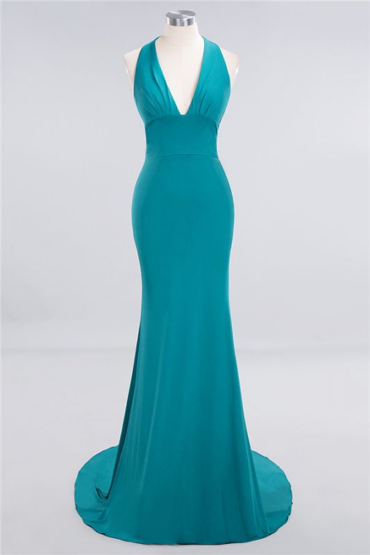 Elegant Mermaid Halter Evening Dress Simple Sleeveless Floor Length Party Gown