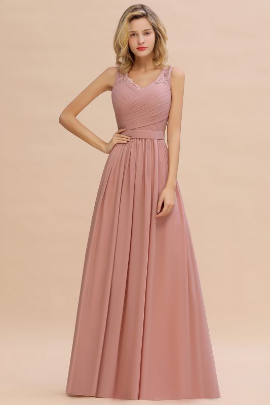 Elegant V-Neck A-line Evening Maxi Dress Bridesmaid Dress Sleeveless Styles