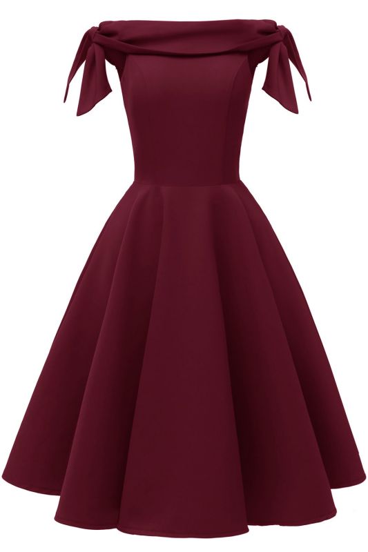 Off the Shoulder Burgundy Knee Length Party Dress Daily Casual Dress