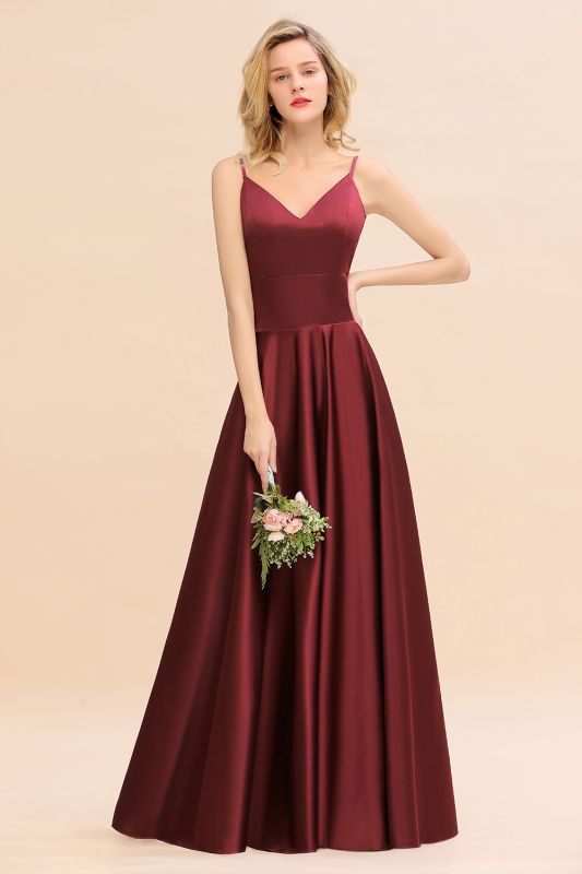 Burgundy Evening Maxi Dress Charming V-Neck Backless Wedding Party Dress