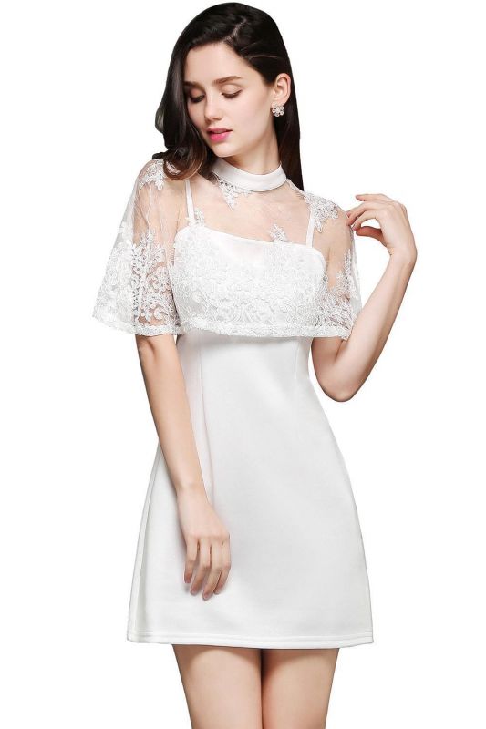Column High-neck Knee-length White Prom Dress