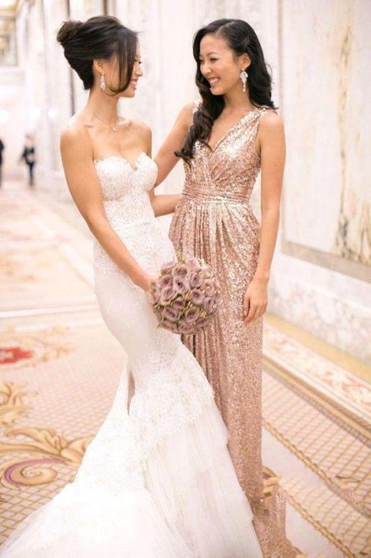 A-line Sleeveless Floor-length V-neck Sequins Prom Dresses