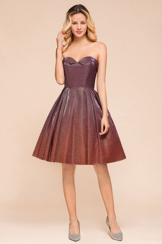 Sweetheart Sleevless Mini Homecoming Dress Bright Silk Knee Length Prom Dress
