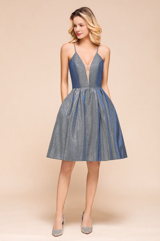 Stunning Double V-Neck Bright Silk Mini Party Dress Sleeveless Homecoming Dress