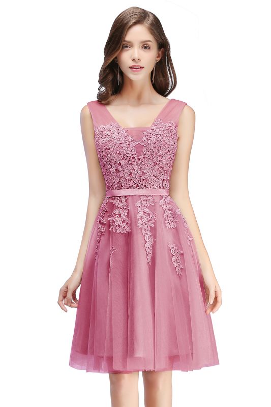 A-line Knee-length Tulle Prom Dress with Appliques