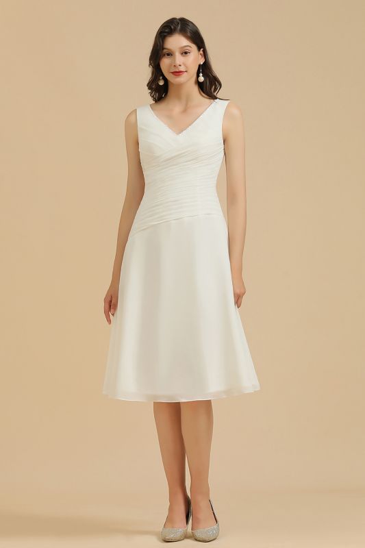 V-Neck White Simple Chiffon Mini Daily Casual Dress Short Party Dress