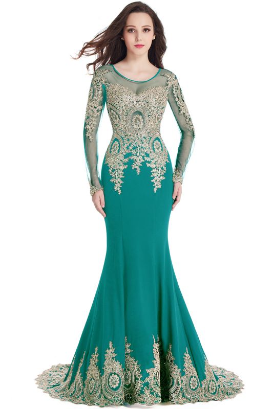 Sexy Lace Appliques Long Sleeves Mermaid Prom Dresses