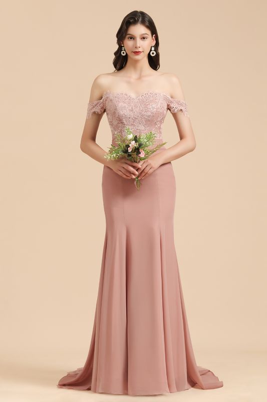 Charming Off the Shoulder Lace Mermaid Party Gown Slim Bridesmaid Dress