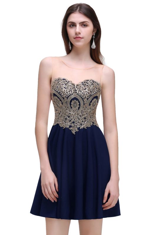 Black A-line Short Chiffon  Homecoming Dresses with Appliques