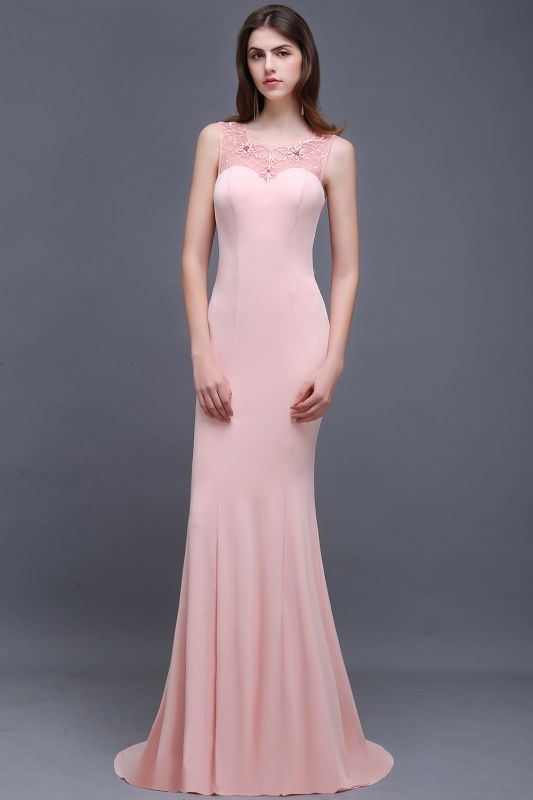 Applique Long Mermaid Sheer Floor-Length  Prom Dresses