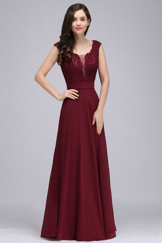 Elegant Floor-length Lace A-line Burgundy Prom Dress