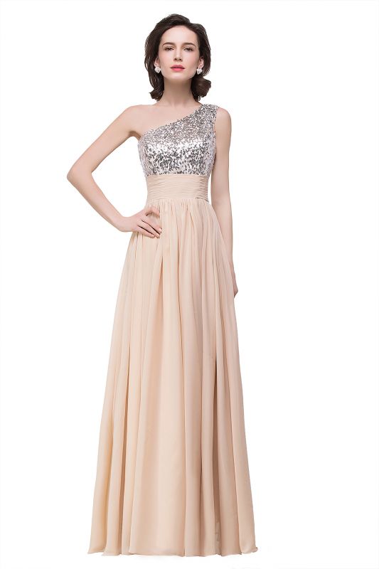 A-line Floor-length Chiffon Evening Dress with Sequined