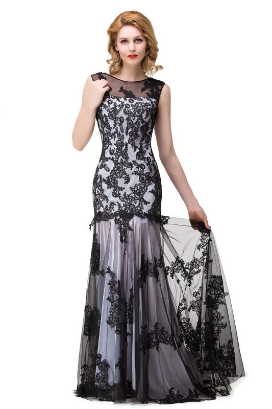 Applique Scoop Neck Mermaid Black lace  Evening Prom dresses