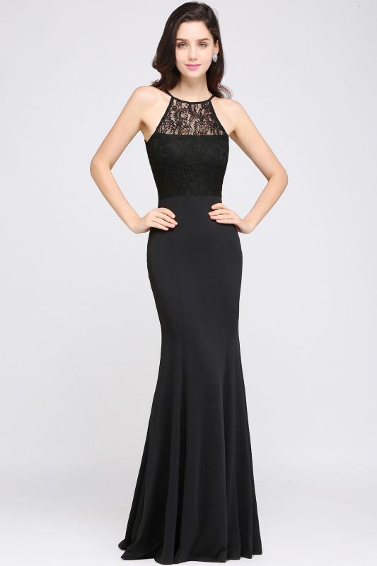 Mermaid Halter Floor-length Chiffon Black Prom Dress