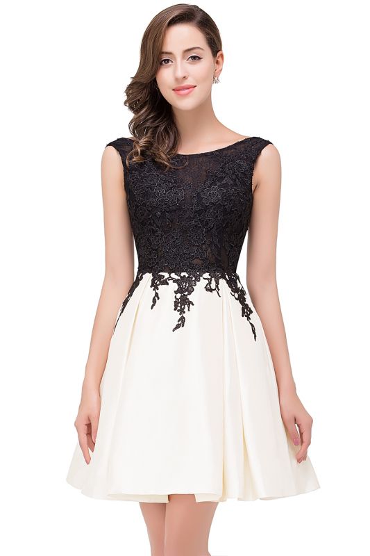 Short A-line Lace Appliques Sleeveless Prom Dresses