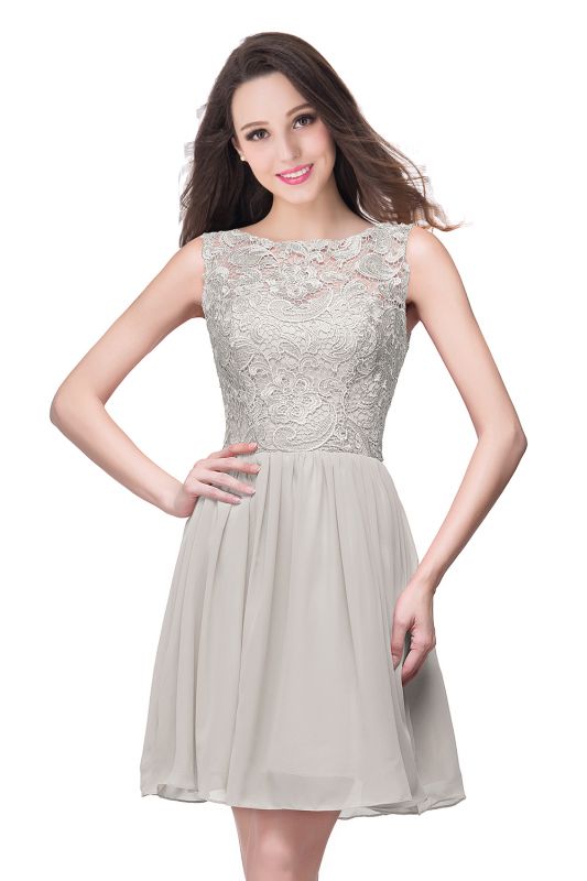 Chiffon Ruffles Lace A-line Sleeveless Bateau  Short  Top Prom Dresses