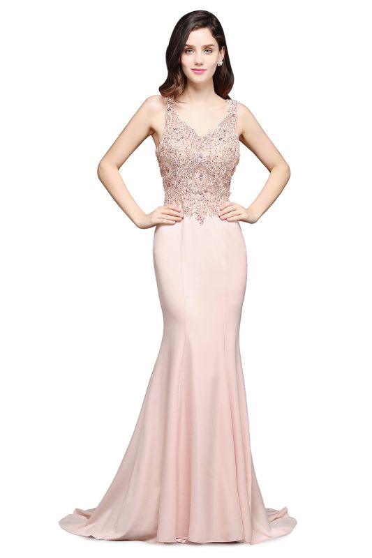 V-Neck Pearl Pink Mermaid Prom Dresses
