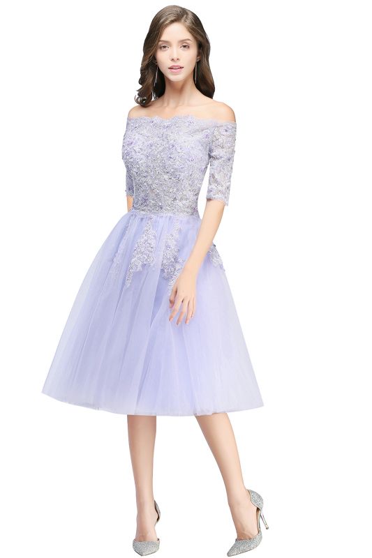 A-line Bateau Tulle Prom Dress with Appliques