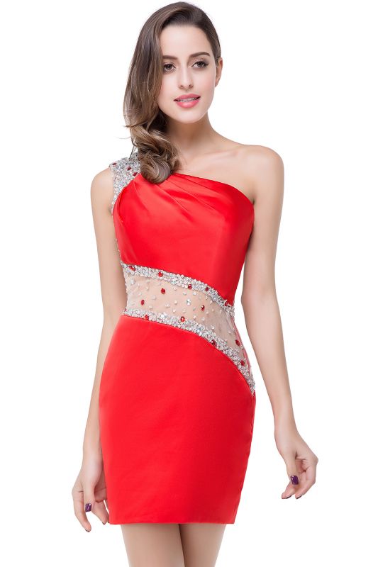 Mermaid One-shoulder Short Prom Dresses with Crystal Beadings