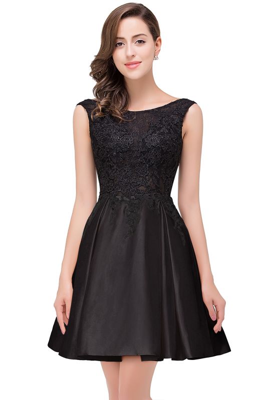 Short A-line Lace Appliques Sleeveless Prom Dresses