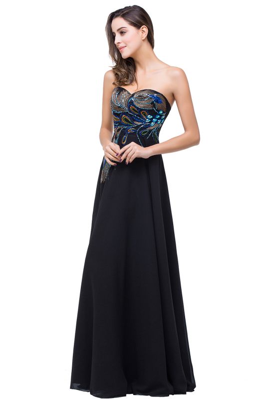 Embroidery A-line Sweetheart Black Evening Dress
