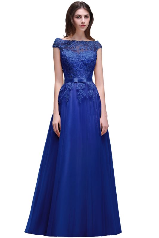 A-line Tulle Lace Appliques Floor-Length Prom Dress