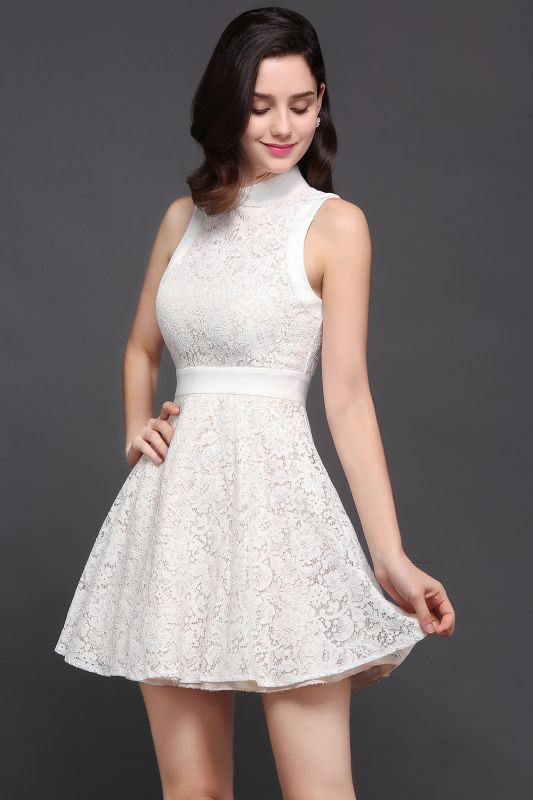 Cute High neck Knee-length Princess White Homecoming Dress
