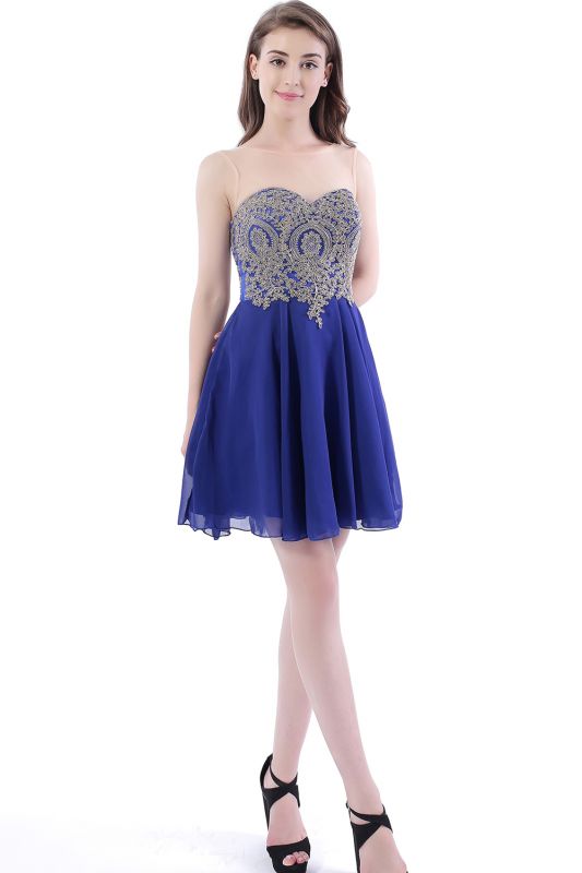 Short Lace Chiffon Jewel Applique Prom Dresses