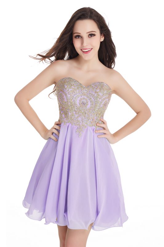 A-Line Strapless  Chiffon Short Prom Dresses with Beadings