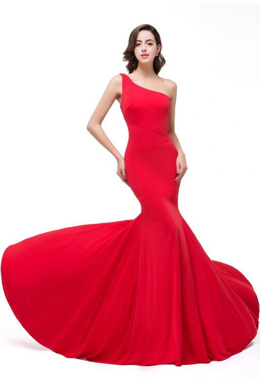 Red Mermaid One-Shoulder Floor Length Prom Dresses