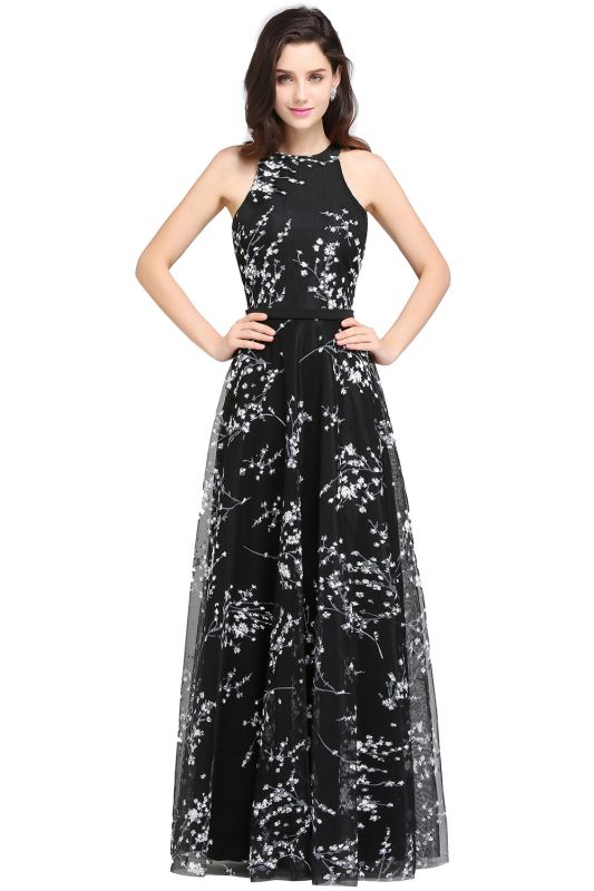 Black Long A-line sleeveless Evening Dresses