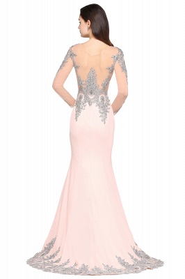 Pink Elegant Appliques Mermaid Sweep Train Evening Dresses_5