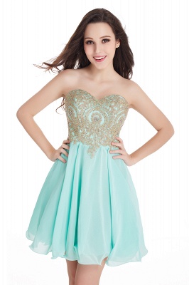 A-Line Strapless  Chiffon Short Prom Dresses with Beadings_8
