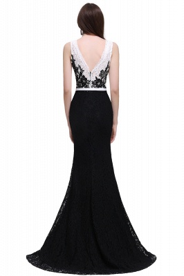 Lace Mermaid Scoop Neckline  Black and White Elegant Prom Dresses with Bowknot Sash_3