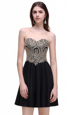 Black A-line Short Chiffon  Homecoming Dresses with Appliques_3