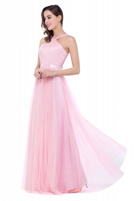 Sheath Floor-length Pink Tulle Bridesmaid Dresses with Ribbon Sash_7