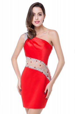 Mermaid One-shoulder Short Prom Dresses with Crystal Beadings_12